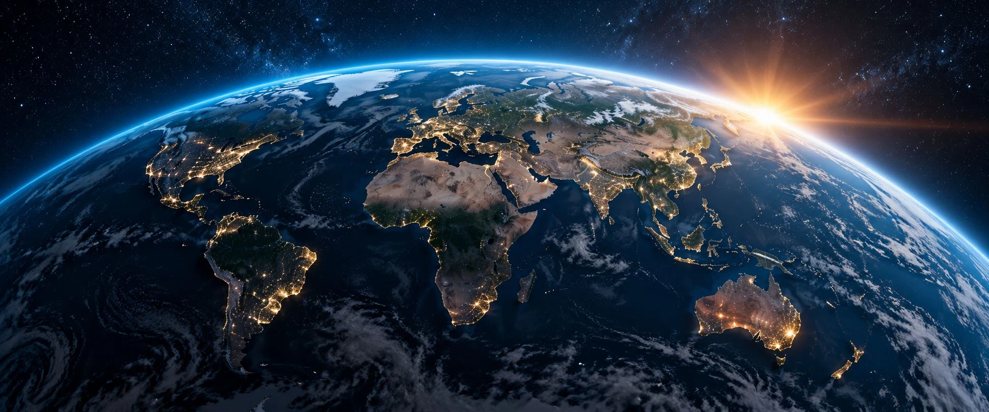 Earth viewed from space at sunrise