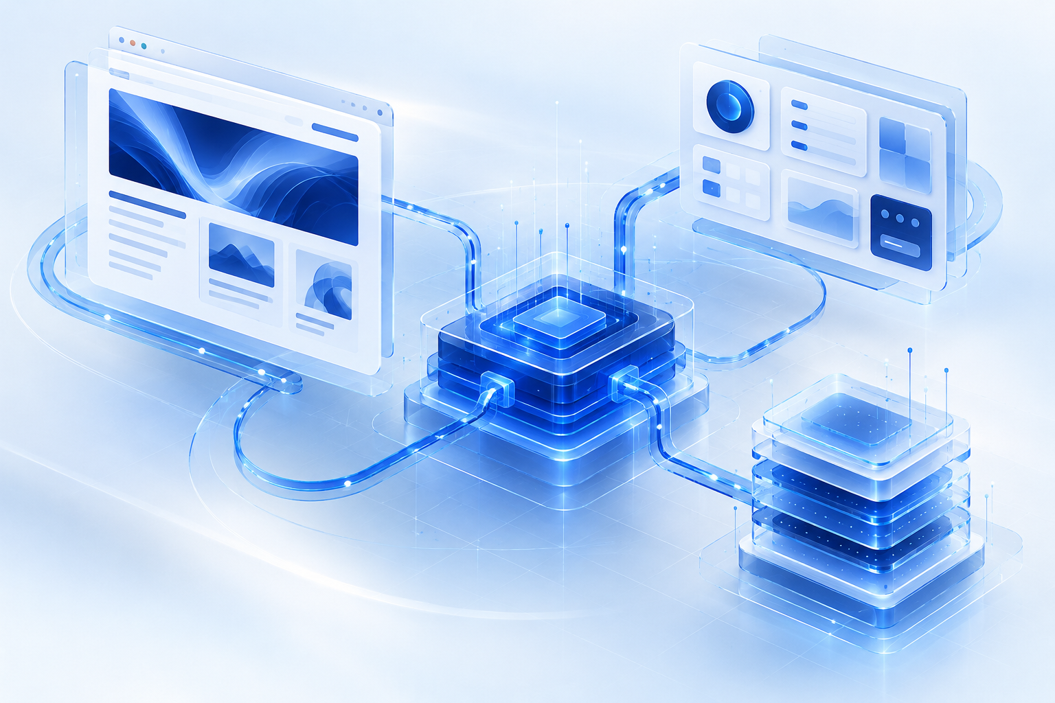 Conceptual illustration of independent publishing, applications and self-hosted infrastructure connected to an organisation’s own data platform