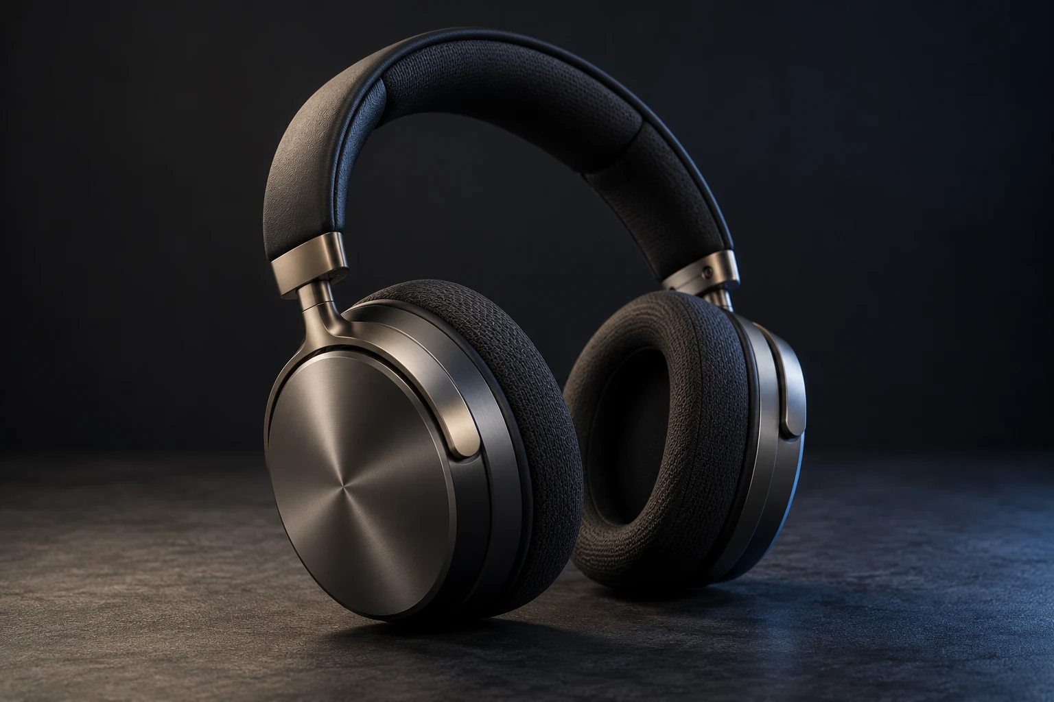 Fictional graphite headphones in a realistic product composition